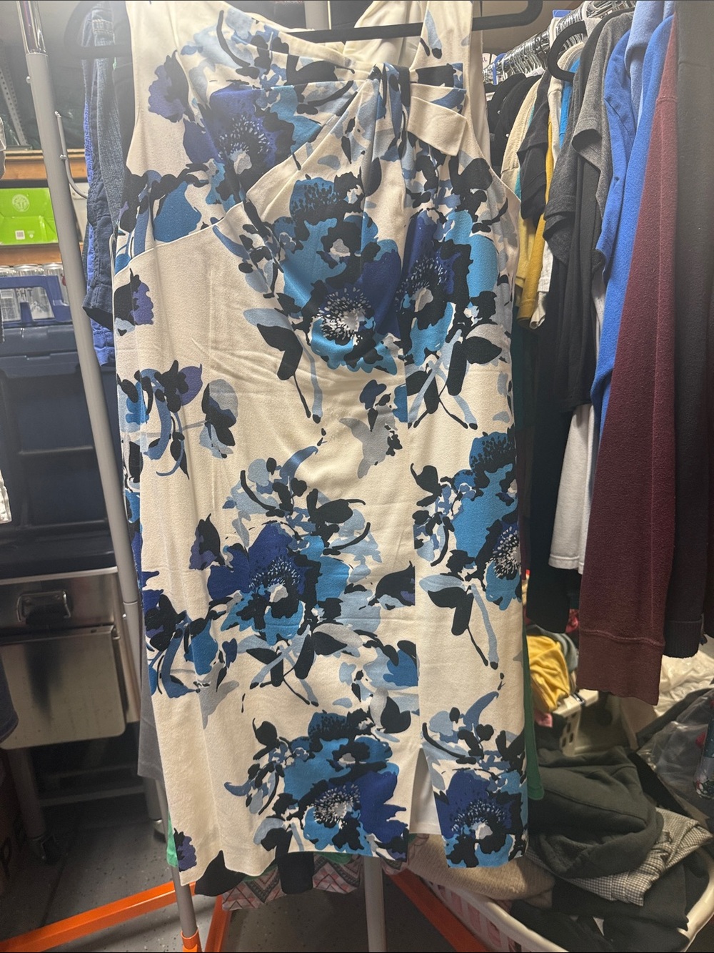Kasper Blue and White Floral Midi Dress
